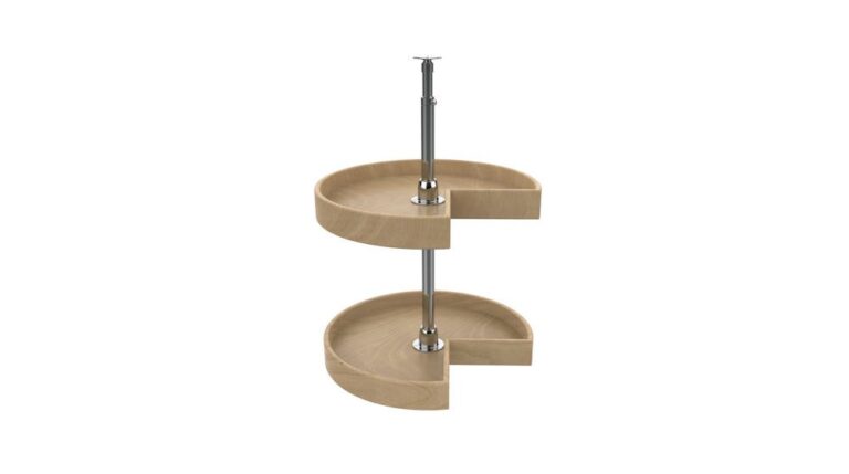 Natural Wood Kidney-Shaped 2-Shelf Lazy Susan for Wall Cabinets