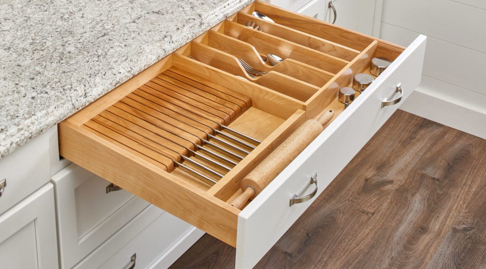 Wood Utensil Tray Insert w/ Shallow Knife Block Wood Utensil Tray Insert w/ Shallow Knife Block