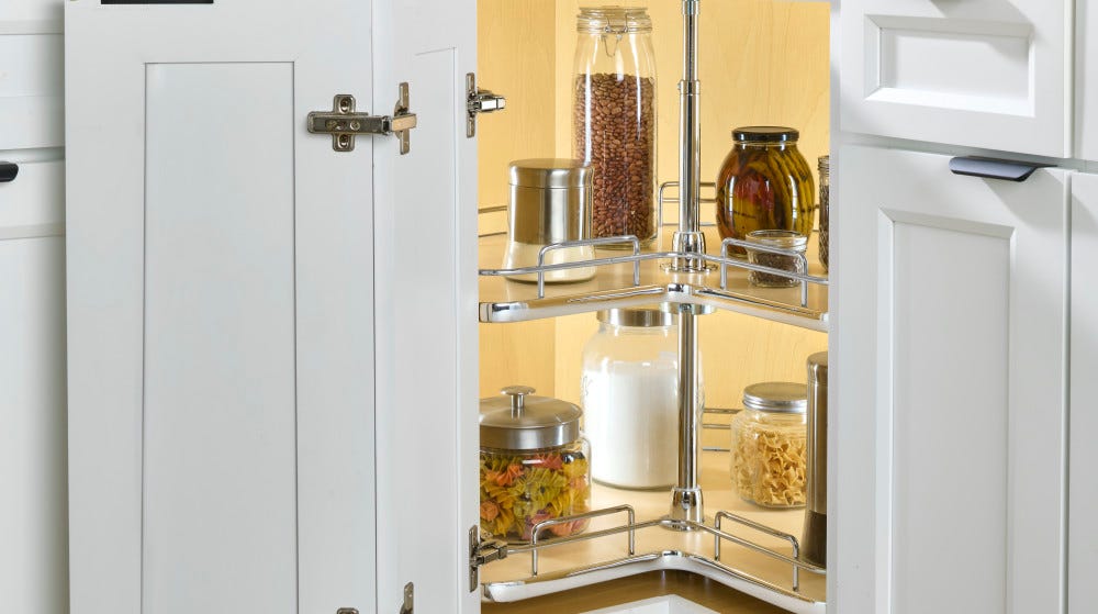 Solid Bottom 2-Shelf Kidney-Shaped Lazy Susan for Corner Base Cabinet Solid Bottom 2-Shelf Kidney-Shaped Lazy Susan for Corner Base Cabinet