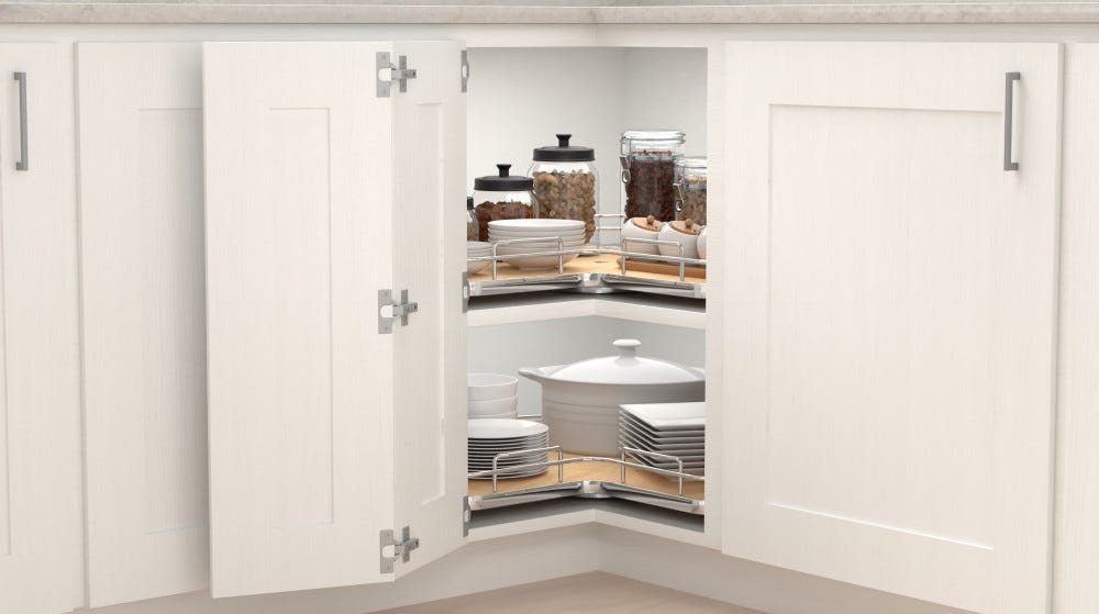 Solid Bottom Kidney-Shaped Lazy Susan for Corner Base Cabinet w/ Swivel Bearing Solid Bottom Kidney-Shaped Lazy Susan for Corner Base Cabinet w/ Swivel Bearing