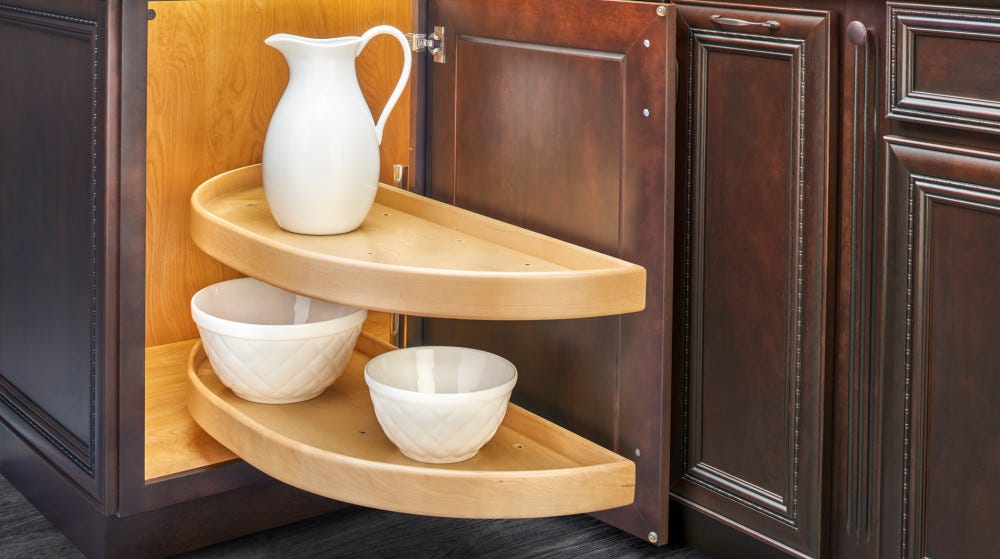 Natural Wood Half Moon Organizer for Blind Corner Cabinets Natural Wood Half Moon Organizer for Blind Corner Cabinets