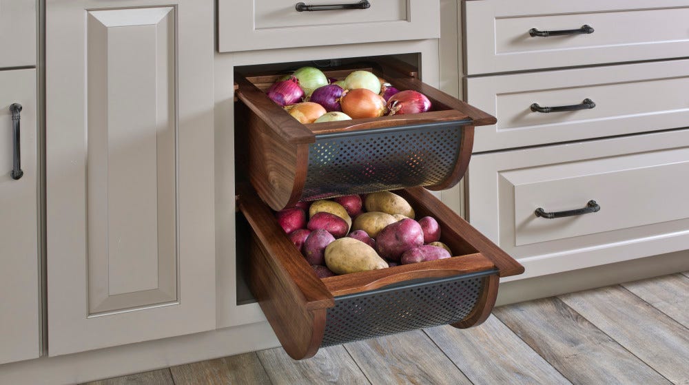 Wood/Stainless-Steel Produce Pullout Baskets Wood/Stainless-Steel Produce Pullout Baskets