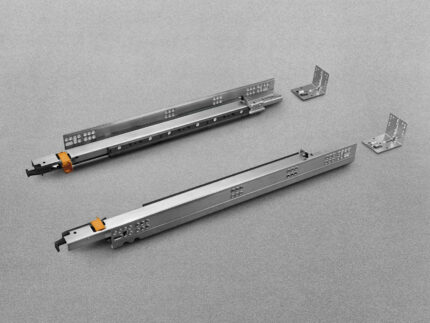 Salice Progressa Smove undermount drawer slide pair, shown with two rear face-frame sockets (sockets sold separately)