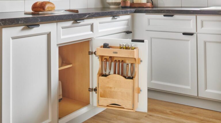 Wood Door-Mount Tip-Out Knife Storage Organizer